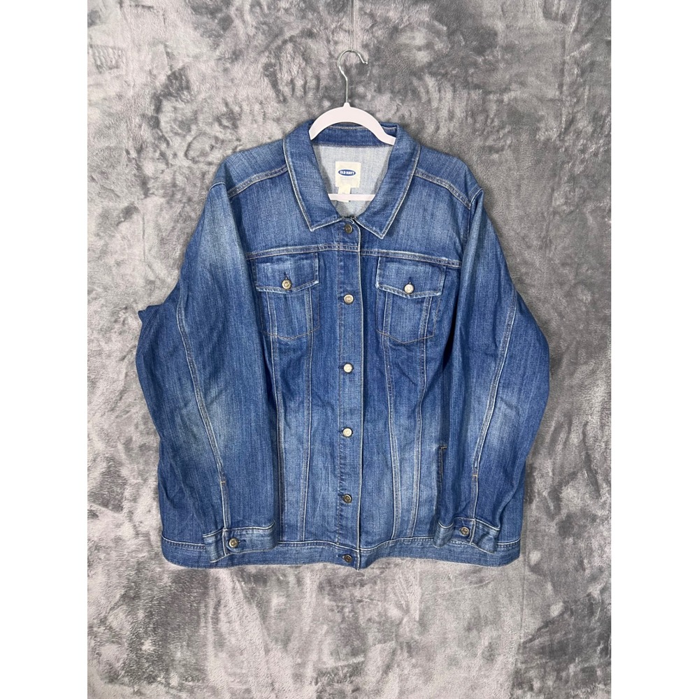 Old Navy Womens Plus Size 4X Denim Trucker Jacket Medium Wash Blue Jean Jacket